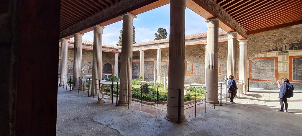 VI.15.1 Pompeii. April 2023. Looking south-west from north-east portico. Photo courtesy of Giuseppe Ciaramella.