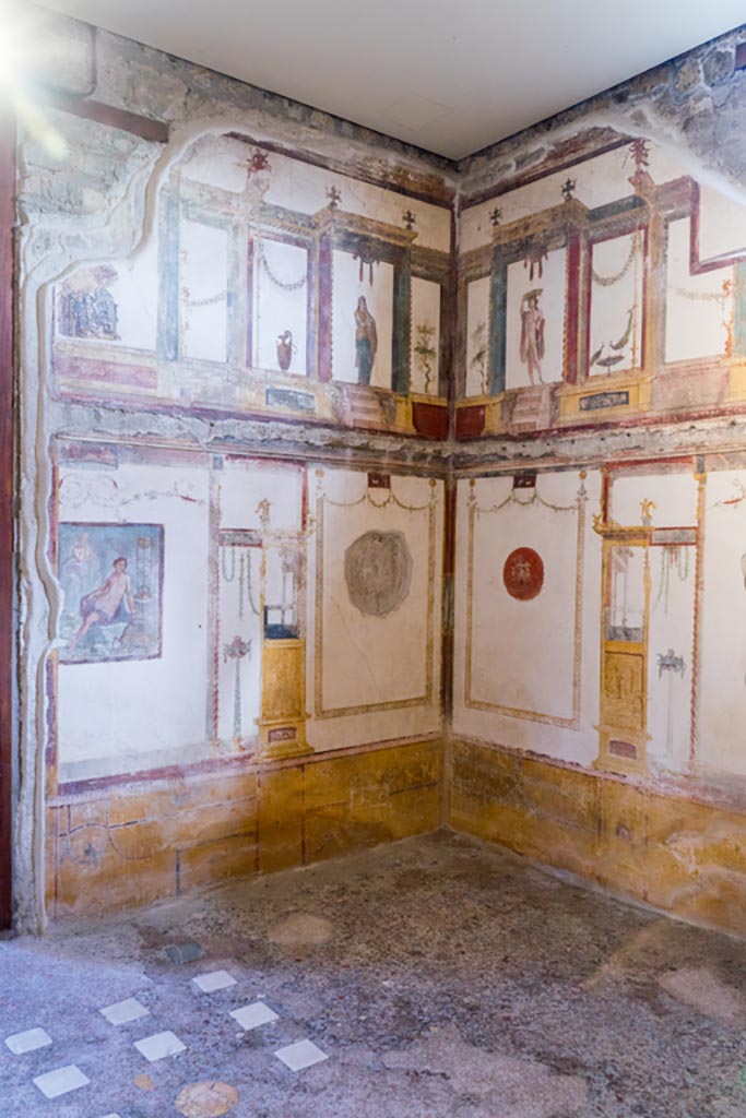 VI.15.1 Pompeii. March 2023.
Looking towards north-east corner of oecus on south side of atrium. Photo courtesy of Johannes Eber.