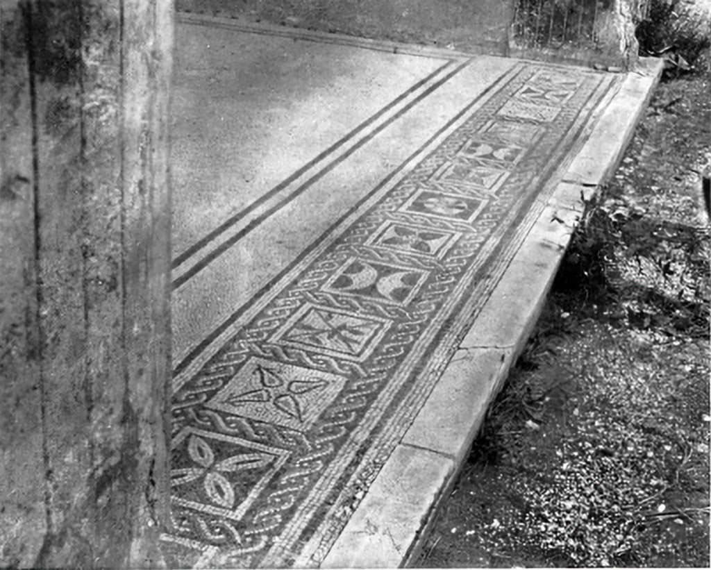 VI.15.5 Pompeii. c.1930. Room 7, looking north along threshold on east side of tablinum, linking to atrium.
See Blake, M., (1930). The pavements of the Roman Buildings of the Republic and Early Empire. Rome, MAAR, 8, (p.105, 115, 120, & Pl.36, tav.3).