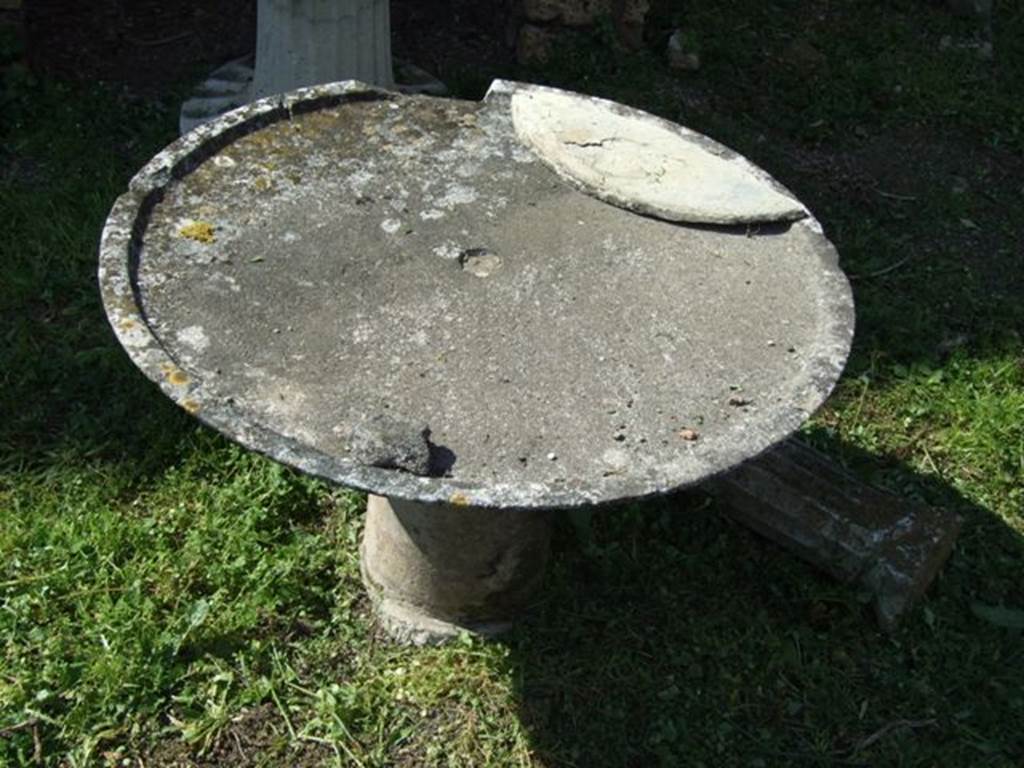 VI.15.5 Pompeii. March 2009. Round masonry table covered with stucco.