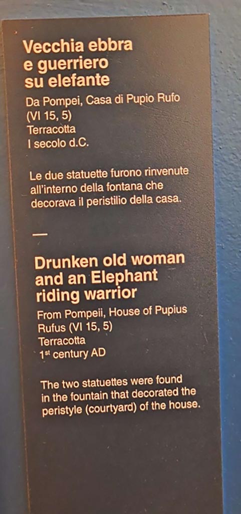 VI.15.5 Pompeii. October 2023.
Description card. Photo courtesy of Giuseppe Ciaramella.