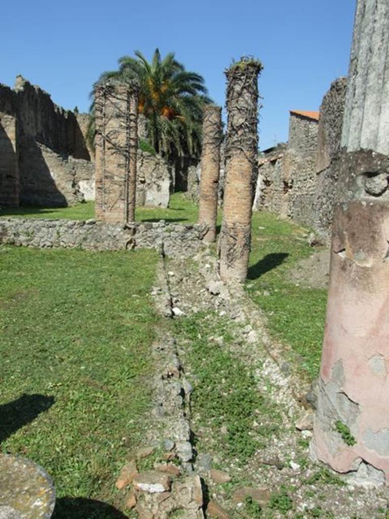 VI.15.5 Pompeii. March 2009. Room 11. Garden area. Looking north along gutter on east side of garden.