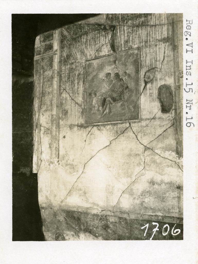 VI.15.6 Pompeii. Pre-1937-39.
Room 15, north wall of triclinium, with wall painting of Venus and Adonis.
Photo courtesy of American Academy in Rome, Photographic Archive. Warsher collection no. 1706.