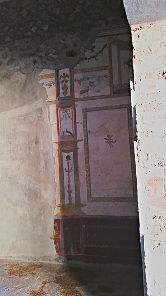 VI.15.8 Pompeii. December 2019.
South wall of oecus at west end, from doorway. Photo courtesy of Giuseppe Ciaramella.