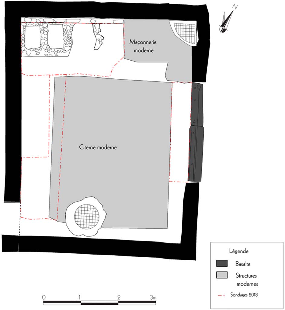 Fig. 21 – Pompéi, VI 16, 6. Plan des principaux vestiges mis au jour pendant la campagne 2018.
Relevé, dessin : S. Aho, E. Le Quéré, F. Fouriaux/EFR. Licence creative commons, © CC BY-NC-SA.
