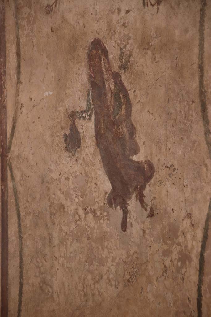 VI.16.7 Pompeii. September 2021.
Room Q, painted flying figure in central panel of north wall. Photo courtesy of Klaus Heese.