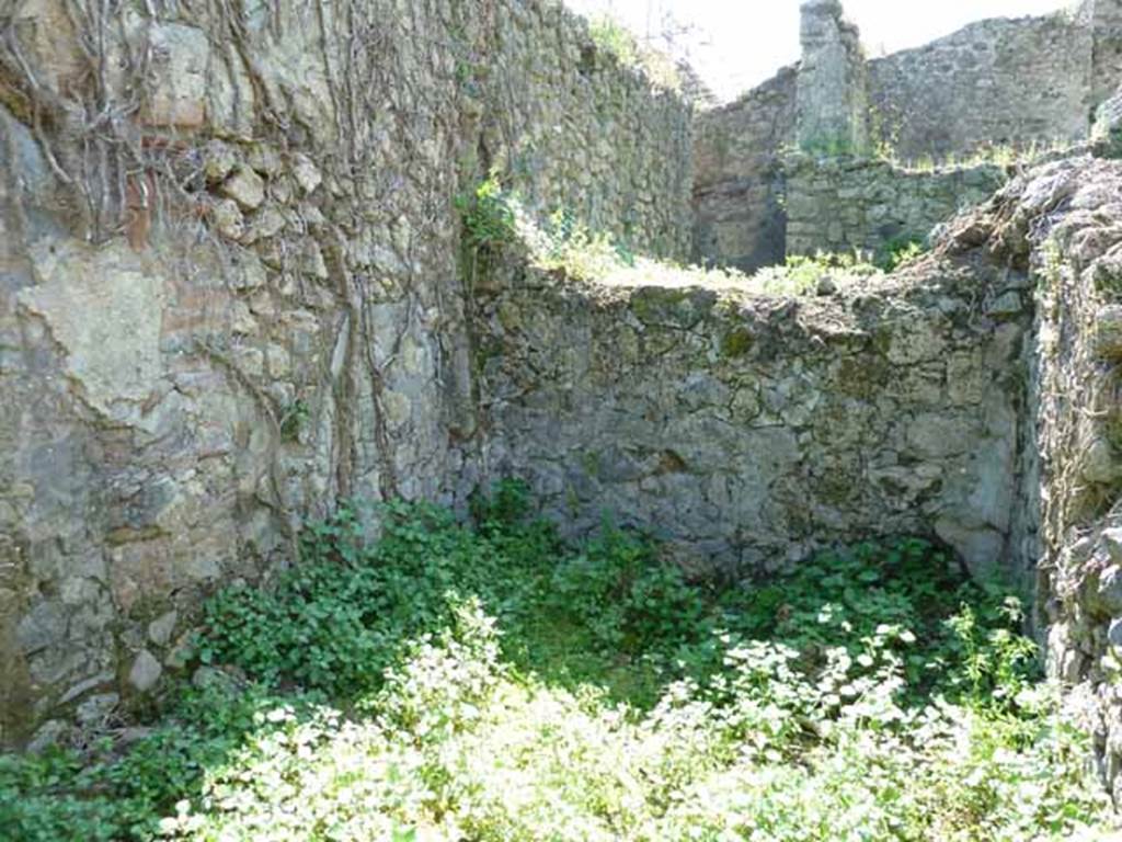 VI.16.11 Pompeii. May 2010. Cubiculum, looking west. Over the west wall is the other rear room, below.