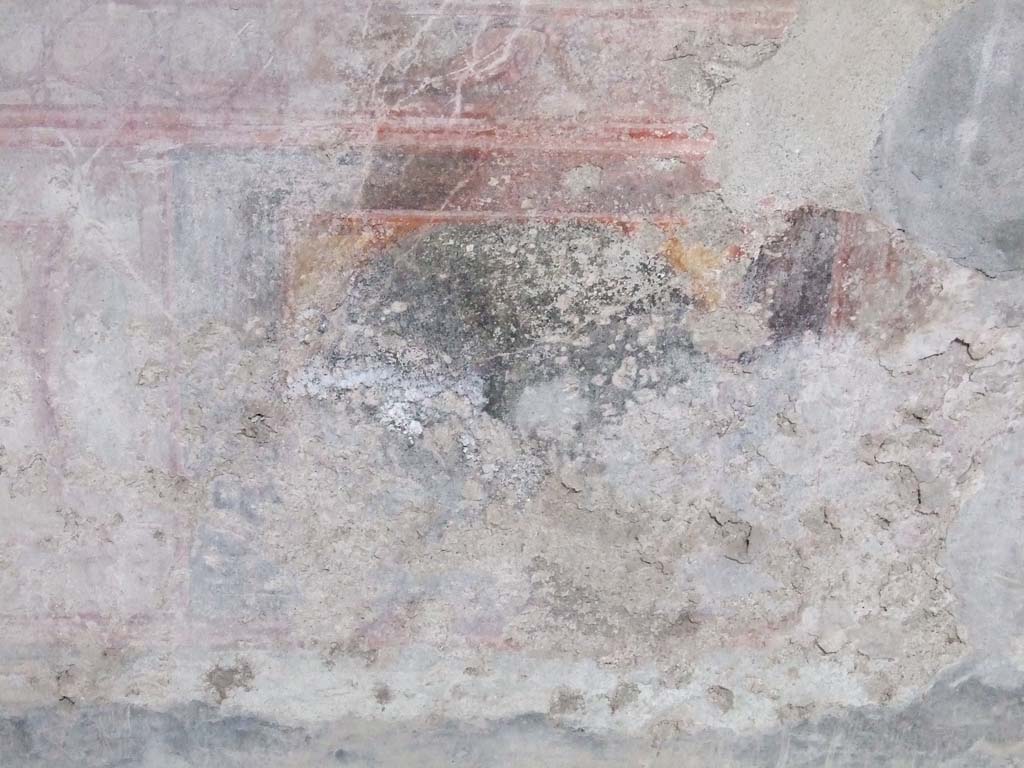 VI.16.15 Pompeii. December 2006. Tablinum D, detail of wall painting at base of centre of rear wall.
