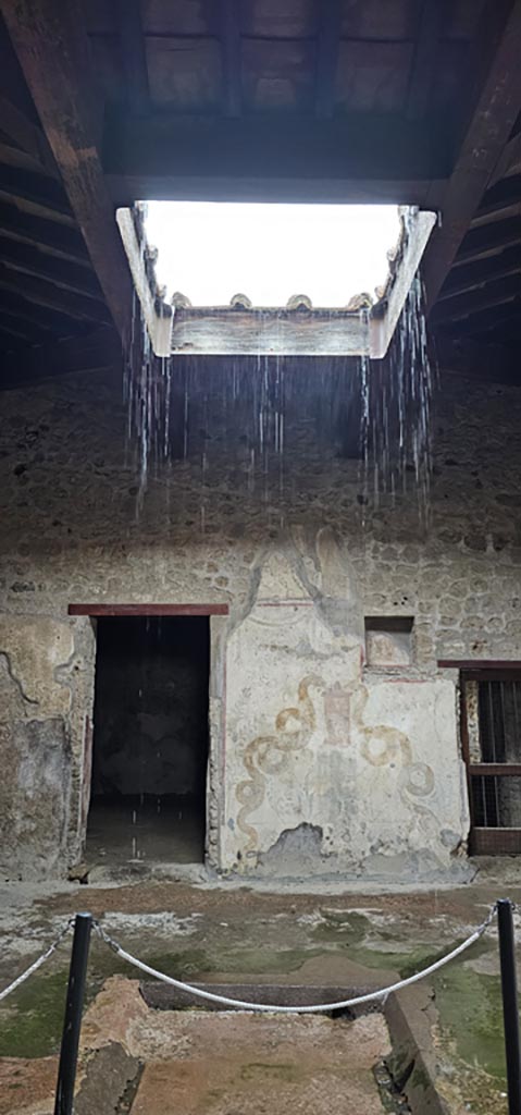 VI.16.15 Pompeii. December 2023.
Making good use of the compluvium above the impluvium.
Photo courtesy of Miriam Colomer.