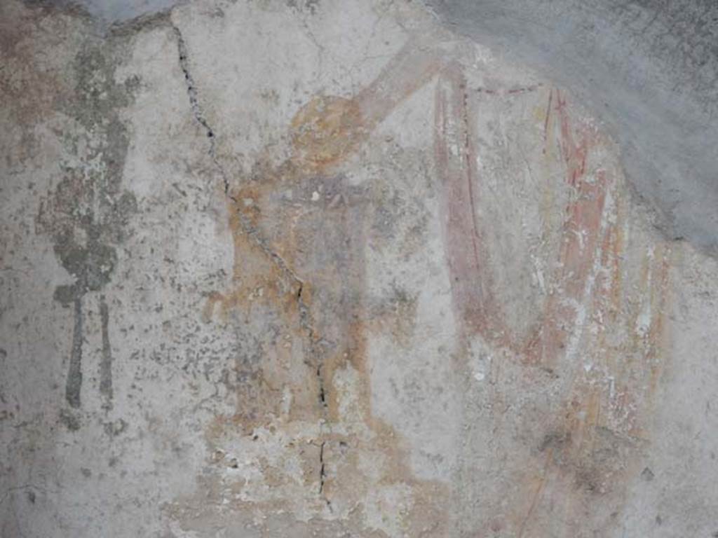 VI.16.15 Pompeii. May 2015. Detail of remains of lararium painting from niche on north wall of atrium. Photo courtesy of Buzz Ferebee.