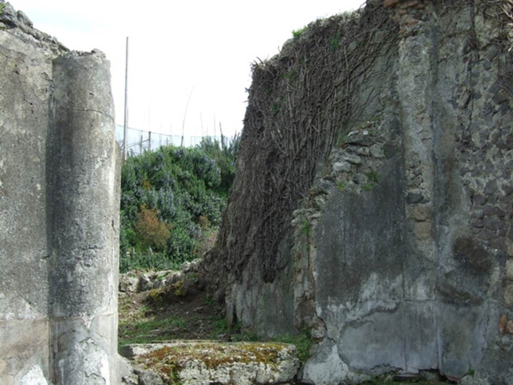 VI.16.27 Pompeii. March 2009. South-east corner of garden, looking into room S, through remains of window.