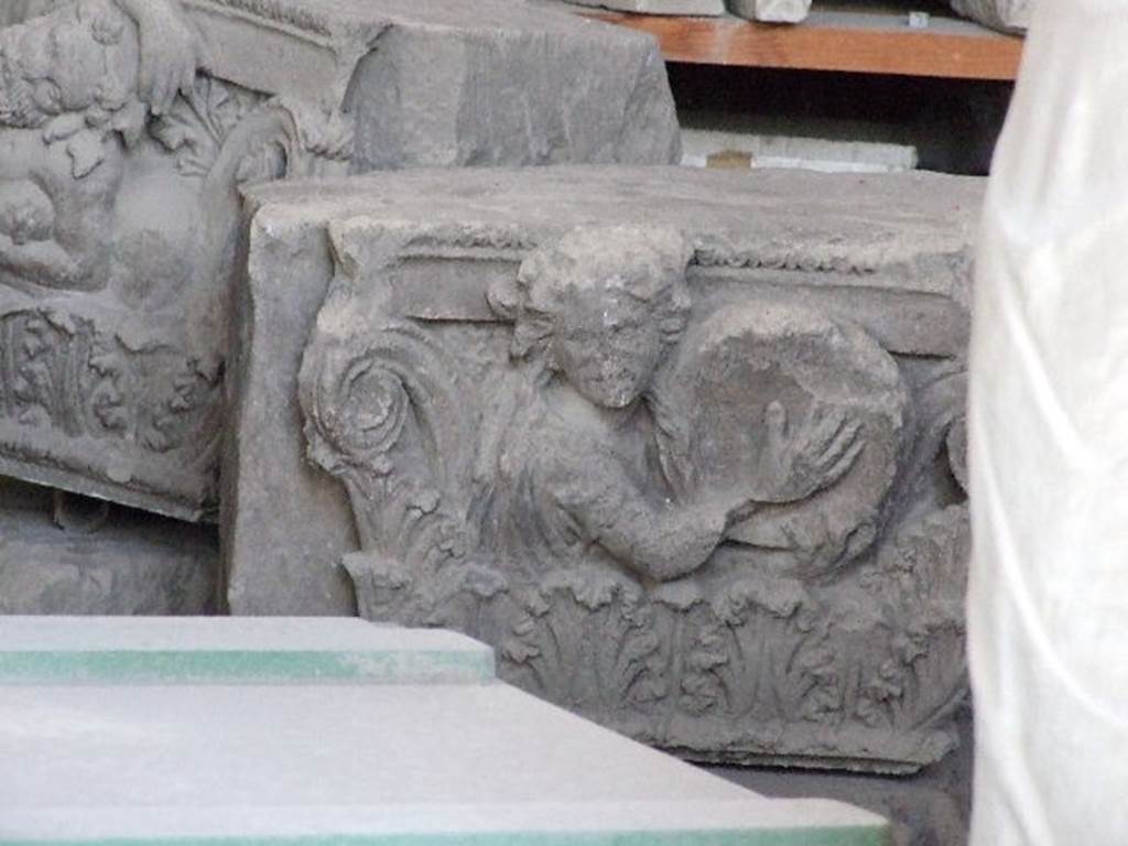 VI.17.17 Pompeii. December 2007. Detail of capital from door pillar, photographed in storage at Forum Granaio VII.7.29.