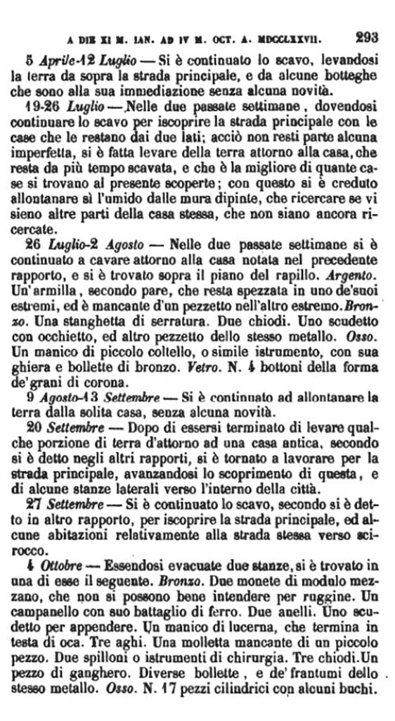 Copy of Pompeianarum Antiquitatum Historia 1, I, Page 293, April to October 1777.