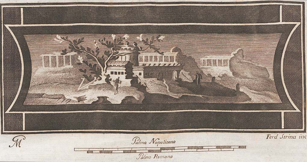 VI.17.25 Pompeii? Wall painting of an architectural landscape.
See Antichità di Ercolano: Tomo Setto: Le Pitture 5, 1779, p. 19.