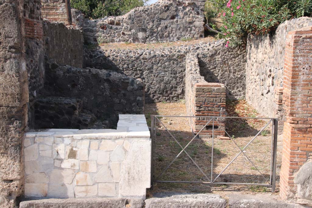VI.17.31 Pompeii. September 2021.
Looking west to entrance doorway on Via Consolare. The large room at the rear is part of VI.17.32-36. Photo courtesy of Klaus Heese.
