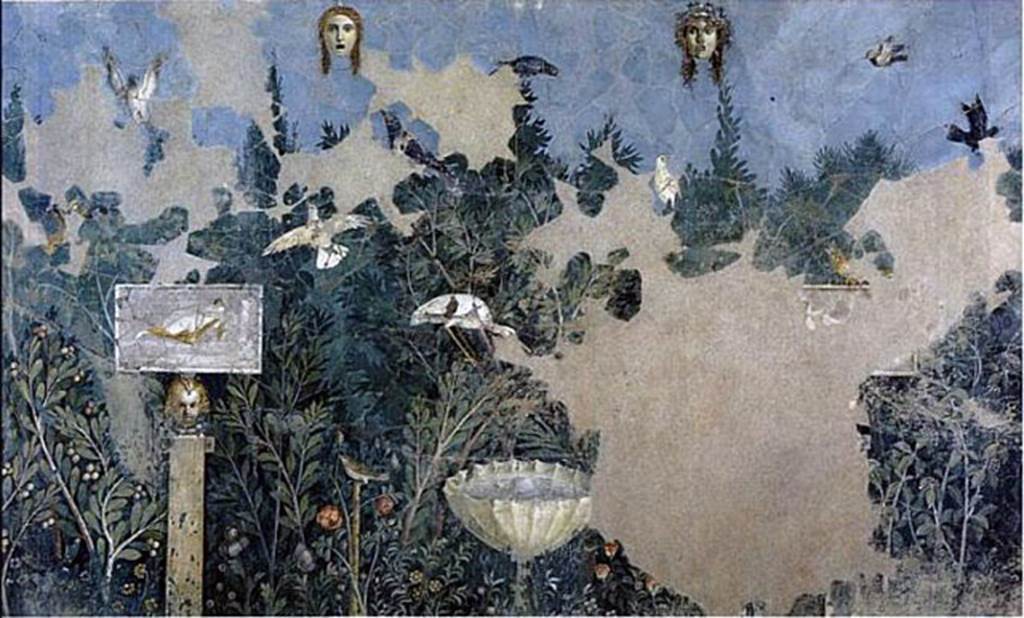 VI.17.42 Pompeii. Oecus 32. Part of Garden fresco from south wall. Inventory number 40692.