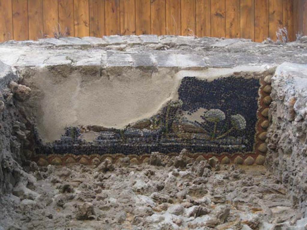VII.1.8 Pompeii. July 2012. Nymphaeum G, west wall, mosaic at top of niche.
Photo courtesy of Sharon M. Wolf.