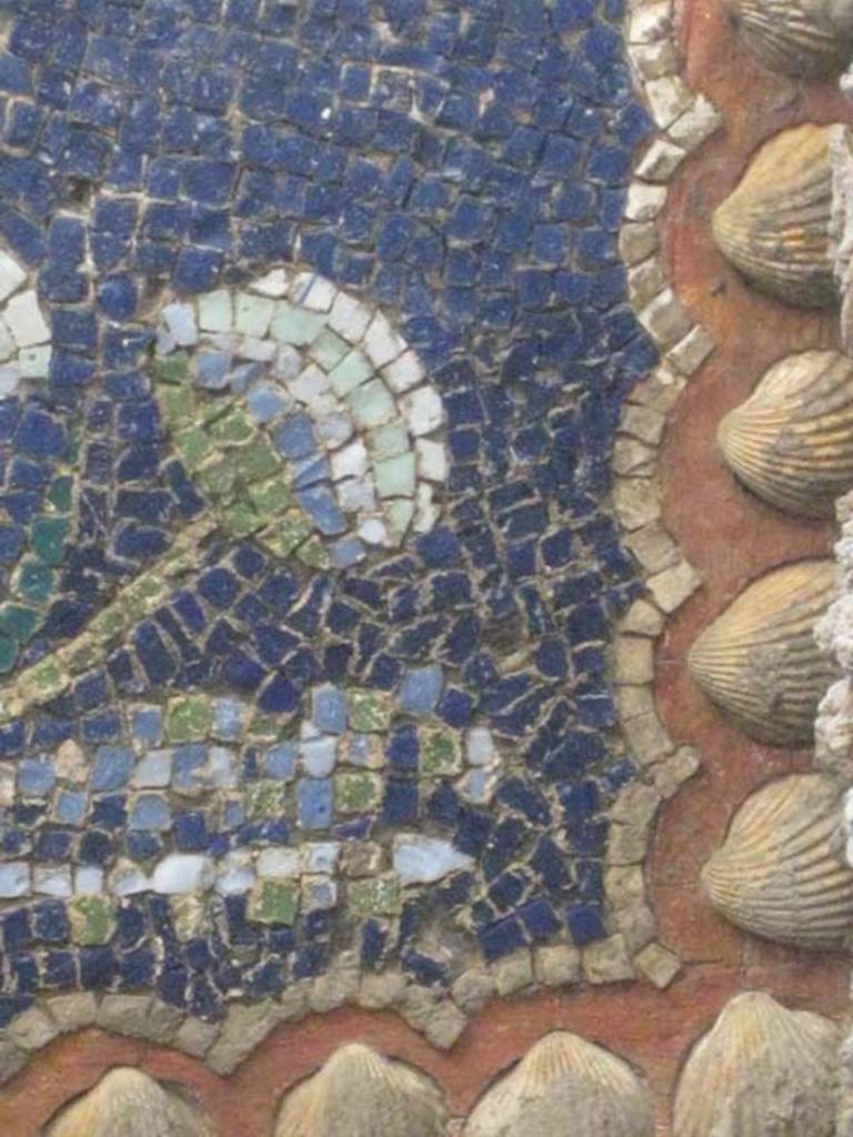 VII.1.8 Pompeii. July 2012. Nymphaeum G, west wall, detail of mosaic at top of niche.
Photo courtesy of Sharon M. Wolf.