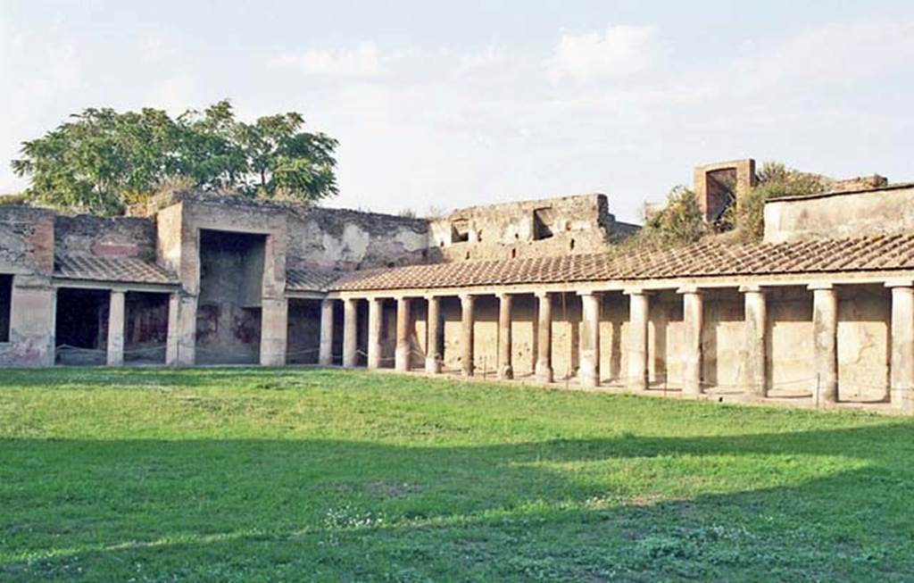 VII.1.8 Pompeii. October 2001. Looking north-east across gymnasium C. Photo courtesy of Peter Woods.