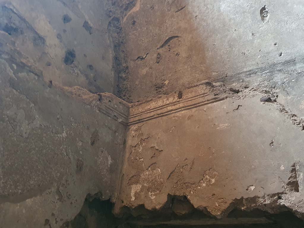 VII.1.8 Pompeii. July 2021. Tepidarium 10, detail from upper north-west corner above doorway from changing room 11.
Foto Annette Haug, ERC Grant 681269 D�COR

