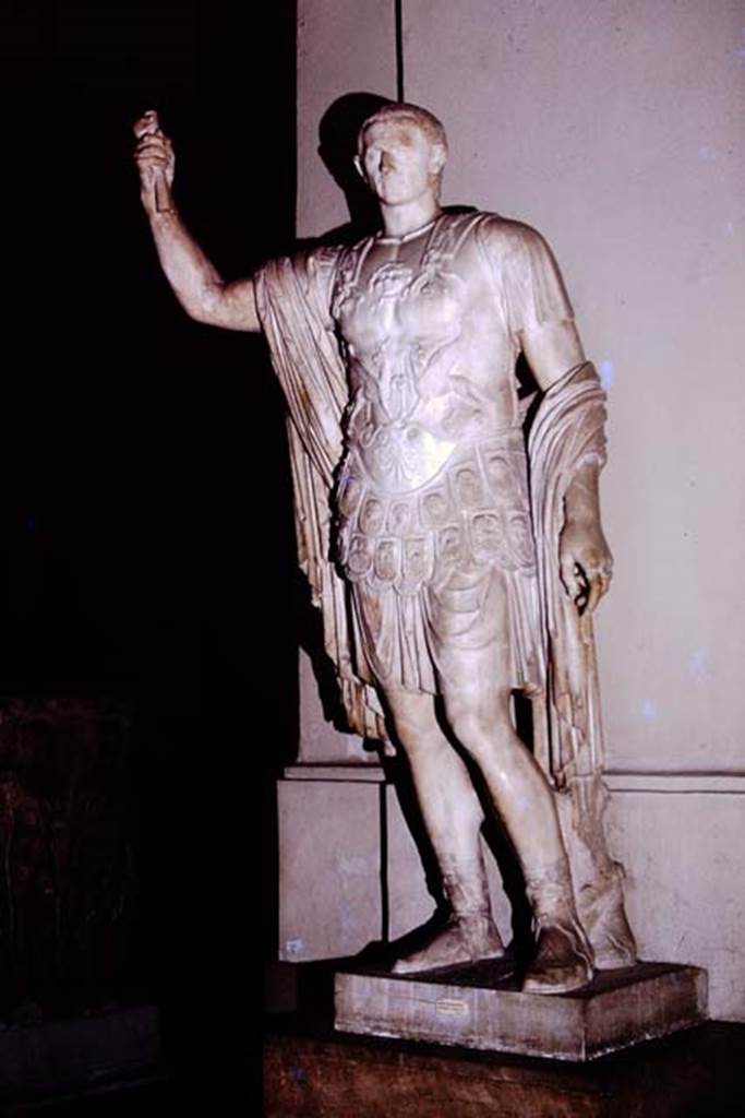 Statue of Holconius Rufus from Pompeii. 1975. Now in Naples Archaeological Museum, inventory number 6233. Photo by Stanley A. Jashemski.
Source: The Wilhelmina and Stanley A. Jashemski archive in the University of Maryland Library, Special Collections (See collection page) and made available under the Creative Commons Attribution-Non Commercial License v.4. See Licence and use details. J75f0542