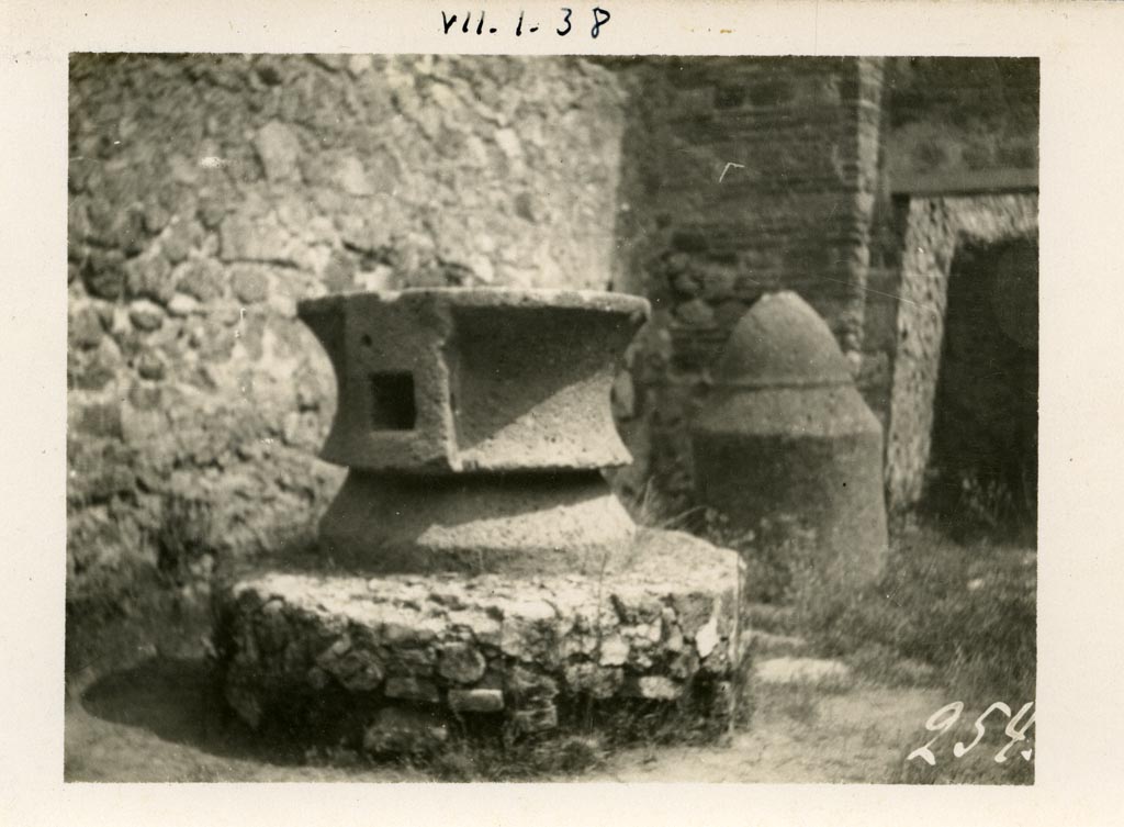 VII.1.38 Pompeii. Pre-1937-39. Looking north-east across room with doorway to latrine, in east wall, on right.
Photo courtesy of American Academy in Rome, Photographic Archive. Warsher collection no. 254.