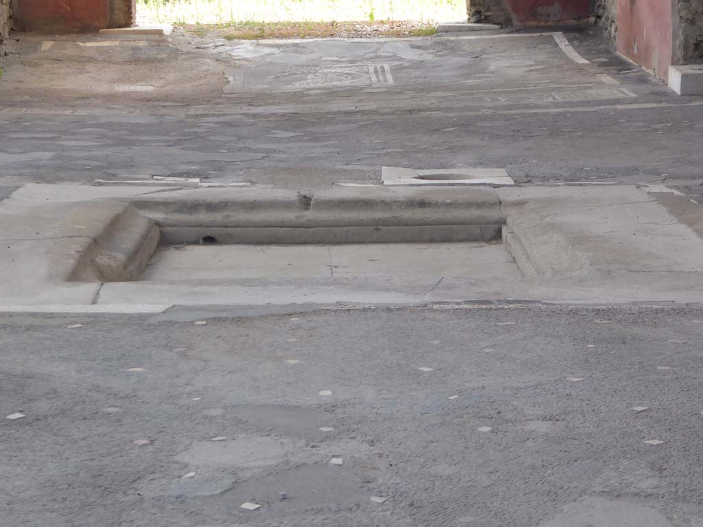 VII.1.40 Pompeii. September 2018. Looking across impluvium in atrium towards flooring in tablinum.
Foto Annette Haug, ERC Grant 681269 DÉCOR.