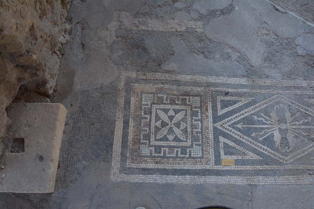 VII.1.40 Pompeii. September 2019.
Tablinum 11, east end of doorway with black and white mosaic threshold with the use of polychrome tesserae.
Foto Annette Haug, ERC Grant 681269 DÉCOR.