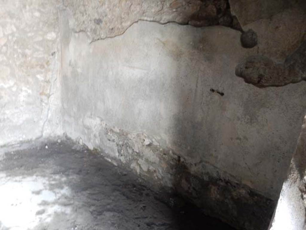 VII.1.47 Pompeii. May 2017. Room 20, looking towards south-west corner and west wall.
The west wall would have had a central fourth style painting, but which was illegible when discovered.
Photo courtesy of Buzz Ferebee.