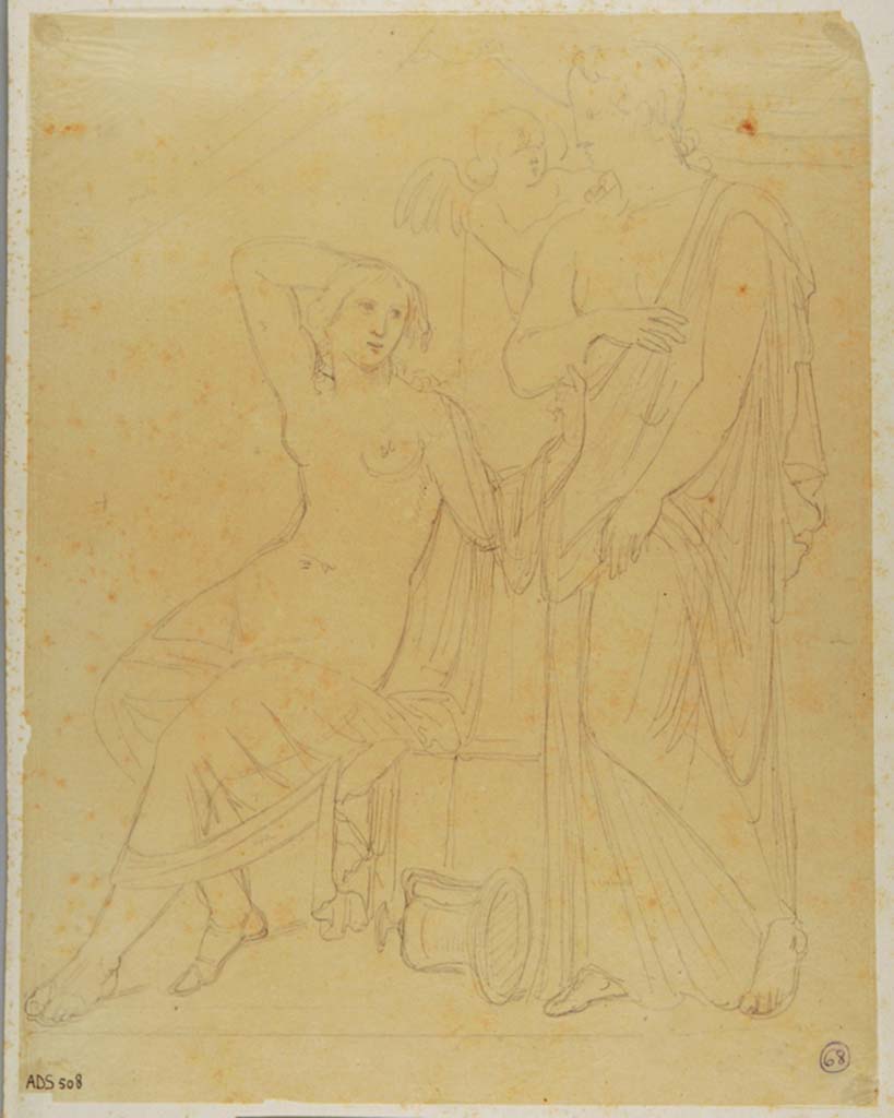 VII.1.25/47 Pompeii. Preparatory drawing by Giuseppe Abbate, of painting of a couple but site of painting never been found.
Now in Naples Archaeological Museum. Inventory number ADS 508.
Photo © ICCD. http://www.catalogo.beniculturali.it
Utilizzabili alle condizioni della licenza Attribuzione - Non commerciale - Condividi allo stesso modo 2.5 Italia (CC BY-NC-SA 2.5 IT)