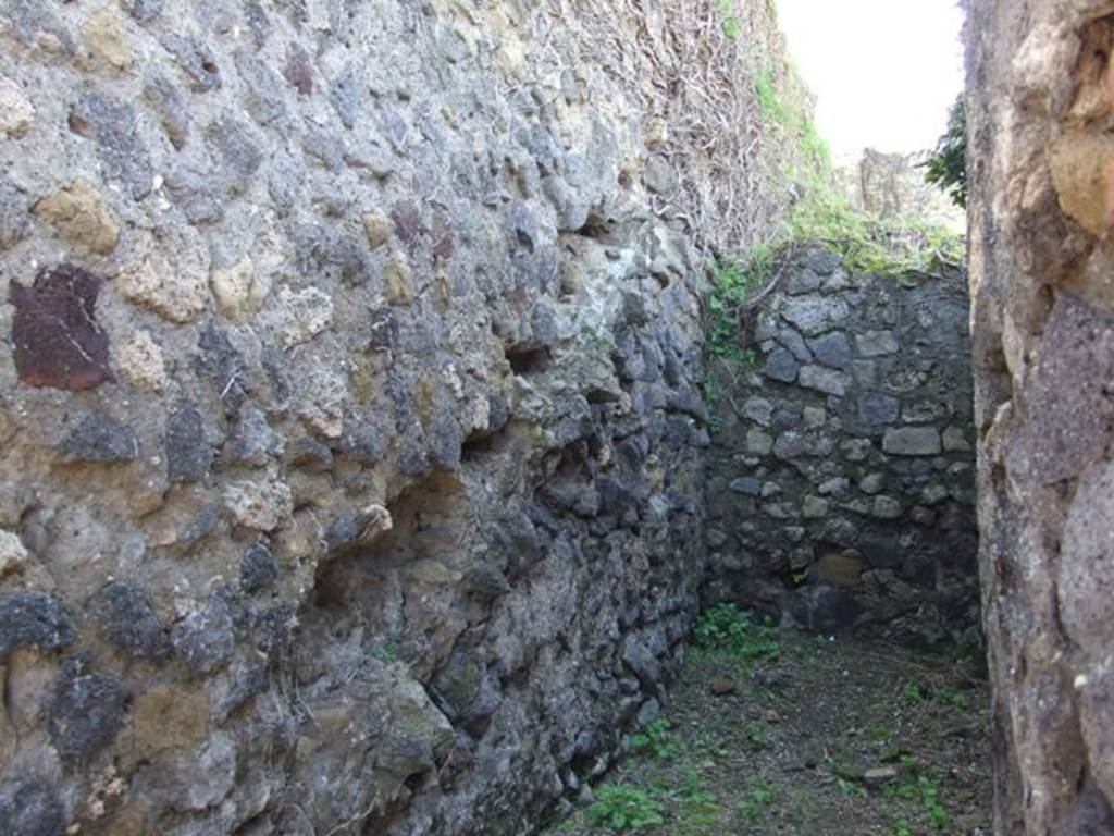 VII.2.8 Pompeii. March 2009. Line of stairs on south wall. According to Fiorelli, the latrine of the shop next door at number 9, was at the rear and underneath these steps.
See Pappalardo, U., 2001. La Descrizione di Pompei per Giuseppe Fiorelli (1875). Napoli: Massa Editore. (p. 80)