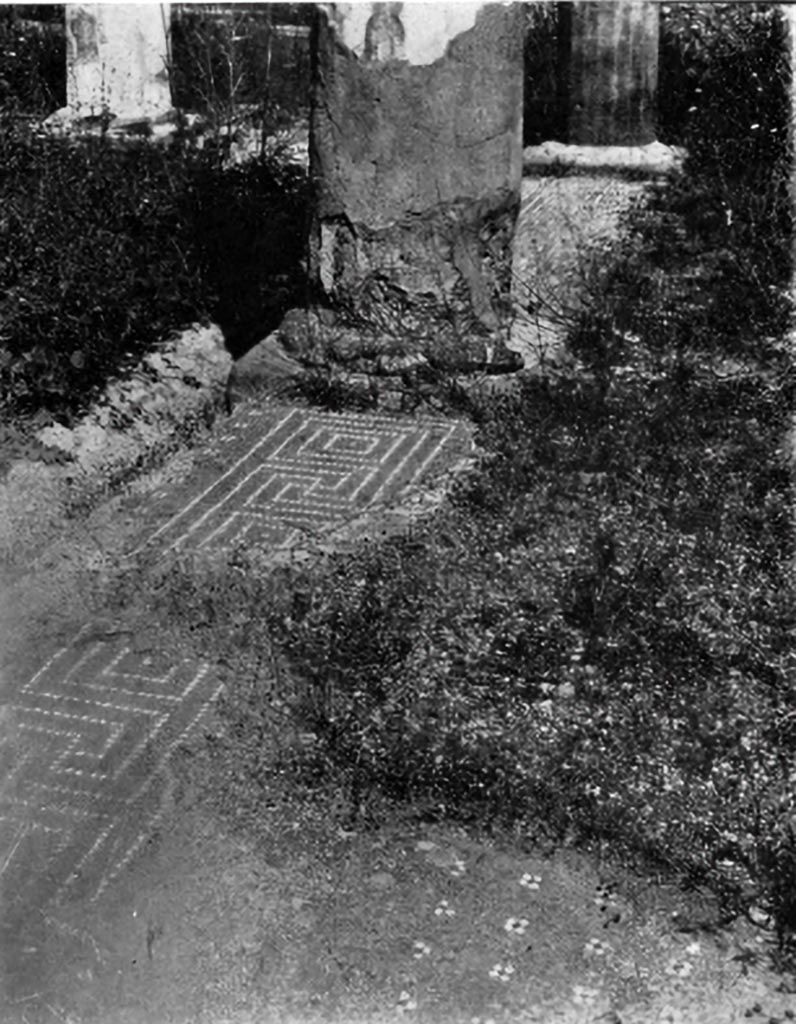 VII.2.16 Pompeii. c.1930.
Flooring of portico in peristyle showing a field of crosses together with a meander border.
See Blake, M., (1930). The pavements of the Roman Buildings of the Republic and Early Empire. Rome, MAAR, 8, (p.28, ftn 1, & Pl.4, fig.2)