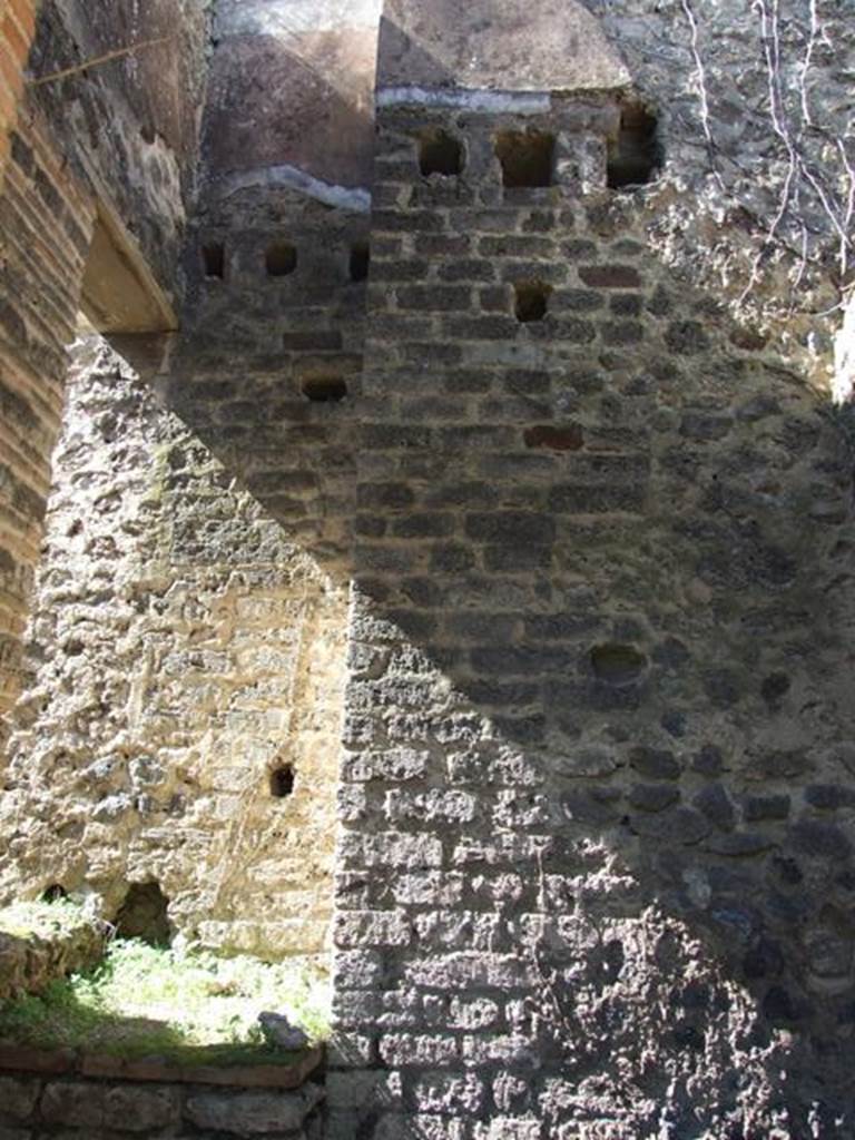 VII.2.18 Pompeii. March 2009. Room 8. West wall with top of steps to upper floor