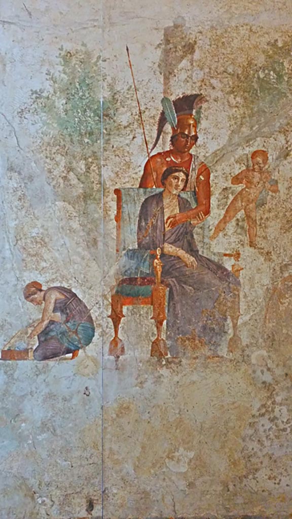 VII.2.23 Pompeii. 
Found on the south wall of the tablinum on 5th August 1844. Wall painting of Mars and Venus.
Now in Naples Archaeological Museum. Inventory number 9249.
Photo courtesy of Giuseppe Ciaramella, November 2018.
