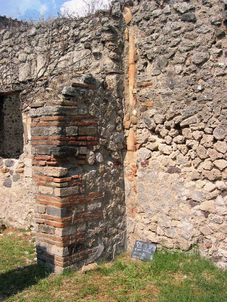 VII.2.38 Pompeii. July 2008. Downpipe in east wall of north-east corner of atrium. 
Photo courtesy of Barry Hobson.
