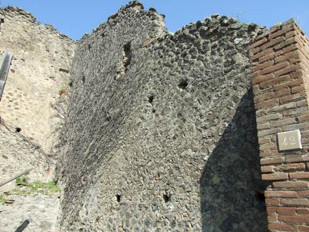 VII.2.42 Pompeii. March 2009.  East wall of shop.