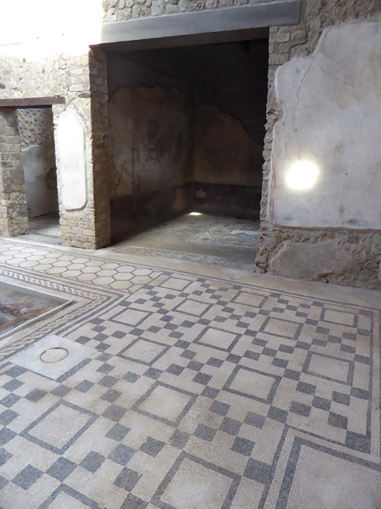 VII.2.45 Pompeii. September 2018.
Looking across flooring in atrium towards doorway to triclinium in south-east corner of atrium.
Foto Annette Haug, ERC Grant 681269 DÉCOR.
