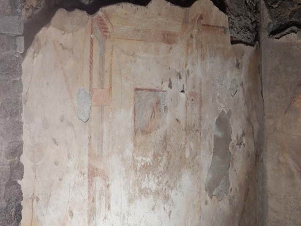 VII.2.45 Pompeii, May 2018. Looking towards north wall of triclinium, with central painting of Narcissus.
Photo courtesy of Buzz Ferebee.