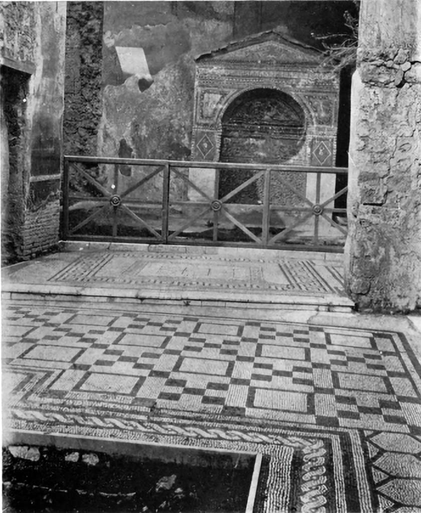 VII.2.45 Pompeii. c.1930. Looking towards tablinum from east side of impluvium in atrium.
See Blake, M., (1930). The pavements of the Roman Buildings of the Republic and Early Empire. Rome, MAAR, 8, (pp.105,108,110, & pl.30, tav.2).