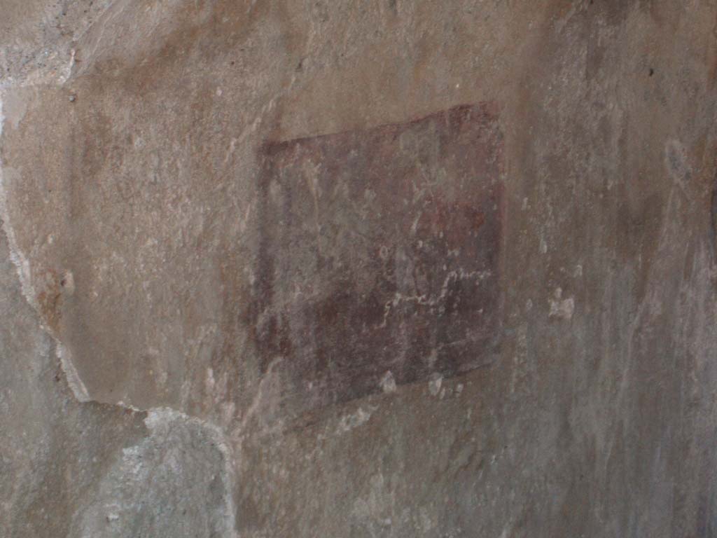 VII.3.21 Pompeii. May 2005. Painted panel from south wall in vaulted triclinium.
In the centre of the south wall is a panel on a violet background in which was painted the two-wheeled chariot of Demeter, pulled by serpents, and guided by a cupid. This was reproduced in a drawing by Giuseppe Abbate in 1843, see ADS 562 below, lower drawing.
