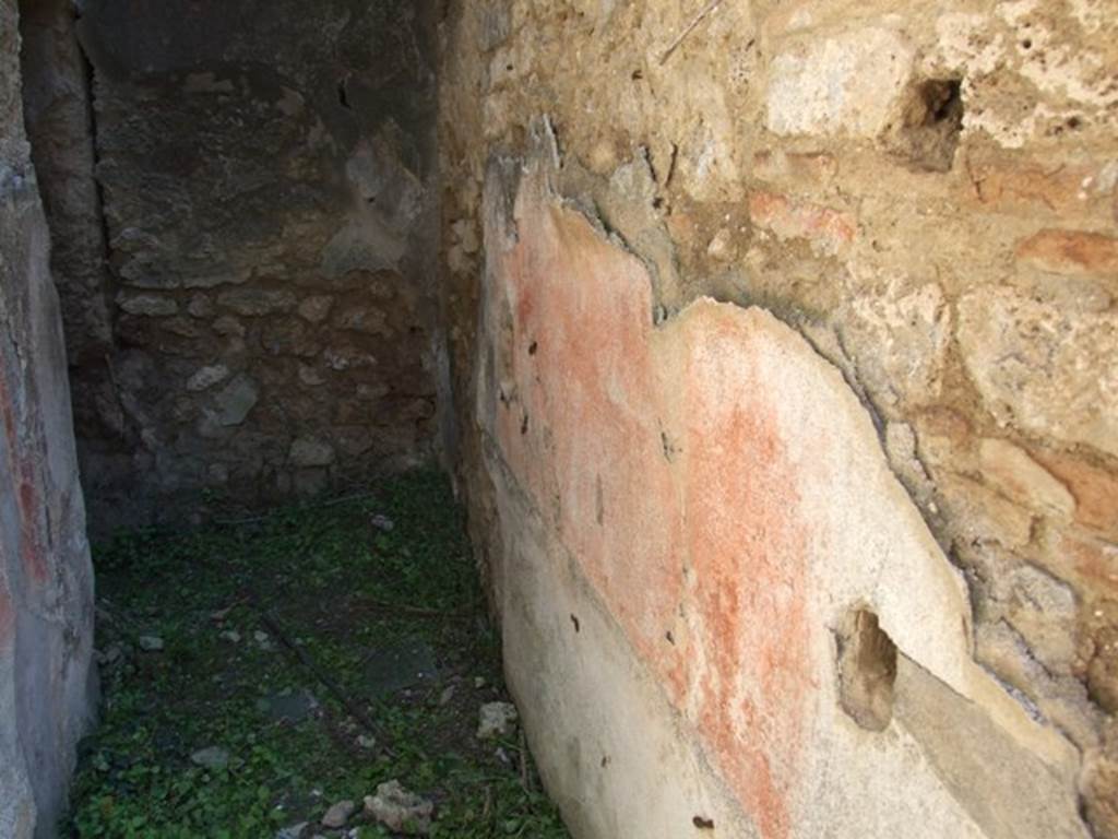 VII.3.29 Pompeii. March 2009. Room 12, Corridor. Looking east. Remains of painted plaster on south wall.