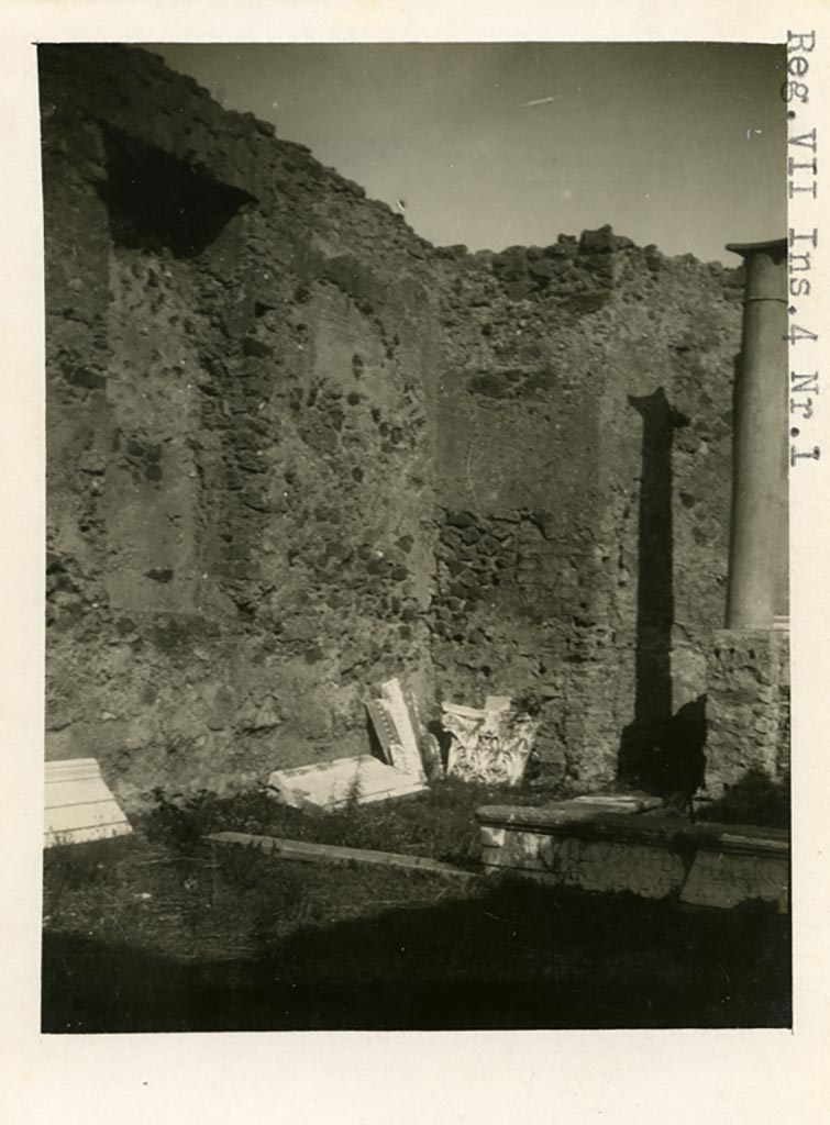 VII.4.1 Pompeii. Pre-1937-39. North-east corner of Temple cella.
Photo courtesy of American Academy in Rome, Photographic Archive. Warsher collection no. 1170.