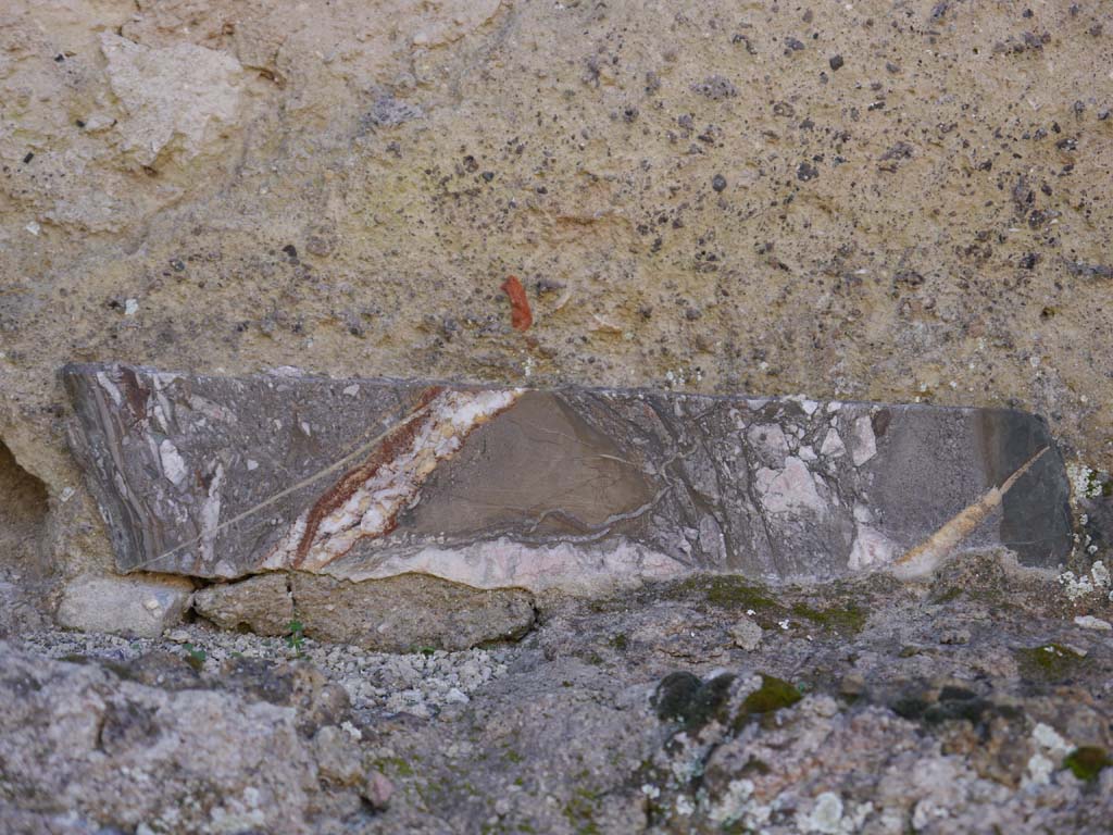 VII.4.1, Pompeii. March 2019. Detail of marble from niche on east end of south wall of cella/sanctuary.
Foto Anne Kleineberg, ERC Grant 681269 DÉCOR.