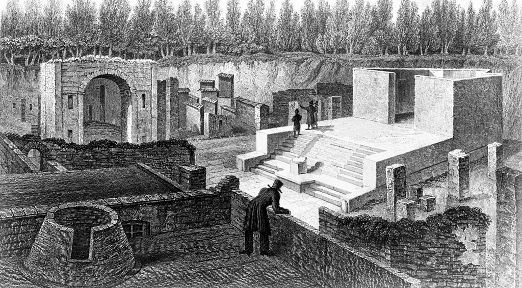 VII.4.1 Pompeii. W.368. Temple of Fortuna Augusta, from roof of VII.5.
See Gell, W, 1832. Pompeiana: Vol 1. London: Jennings and Chaplin. (p. 82, pl. XXII)
Photo by Tatiana Warscher. Photo © Deutsches Archäologisches Institut, Abteilung Rom, Arkiv.