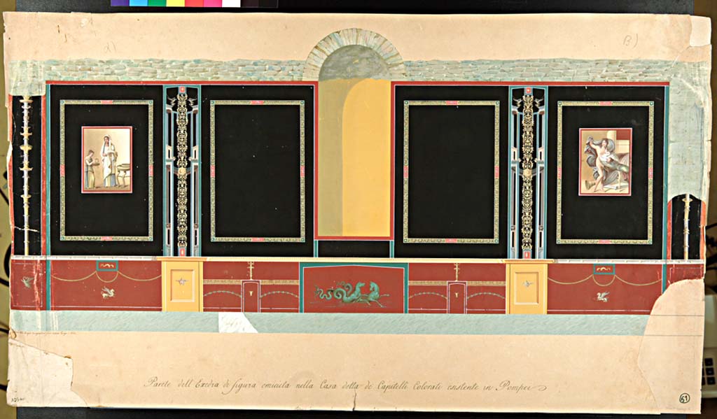 VII.4.31/51 Pompeii. 1856 painting by Antonio Ala of east wall of apsidal exedra, room 29.
Now in Naples Archaeological Museum. Inventory number ADS 611.
Photo © ICCD. http://www.catalogo.beniculturali.it
Utilizzabili alle condizioni della licenza Attribuzione - Non commerciale - Condividi allo stesso modo 2.5 Italia (CC BY-NC-SA 2.5 IT)