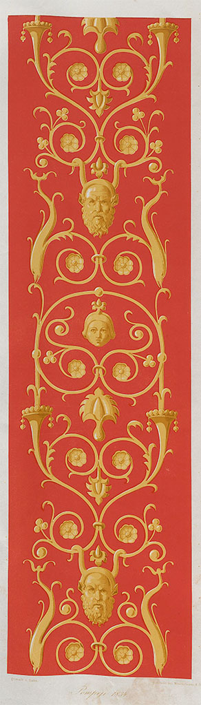 VII.4.31/51 Pompeii. 1834.
Painting by Zahn, -
Room 29, forming a border between panels, provenanced from the apsidal exedra on the right of the middle peristyle.
See Zahn, W., 1842-44. Die schönsten Ornamente und merkwürdigsten Gemälde aus Pompeji, Herkulanum und Stabiae: II. Berlin: Reimer, (pl.25).