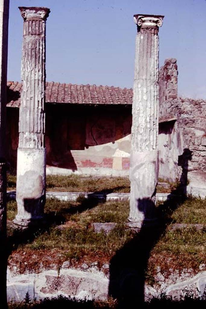 VII.4.31/51 Pompeii, 1978. Looking east across middle peristyle towards room 29, the apsidal exedra. Photo by Stanley A. Jashemski.
Source: The Wilhelmina and Stanley A. Jashemski archive in the University of Maryland Library, Special Collections (See collection page) and made available under the Creative Commons Attribution-Non Commercial License v.4. See Licence and use details. J78f0084