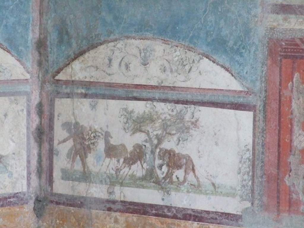 VII.4.48 Pompeii. December 2007. Room 11. Detail from West wall of Tablinum.