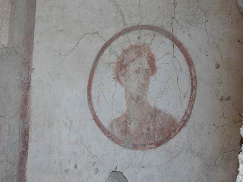 VII.4.48 Pompeii. May 2015. Room 14, medallion with painting of Helios from north wall of cubiculum at east end. Photo courtesy of Buzz Ferebee.