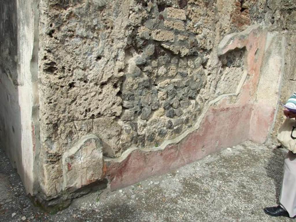 VII.4.48 Pompeii.  March 2009. Room 2. Atrium .North east corner and north wall, with remains of painted plaster.
